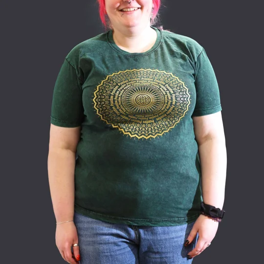 Nomad Sari Stonewashed Cotton T-Shirt – Mandala – Green – XL