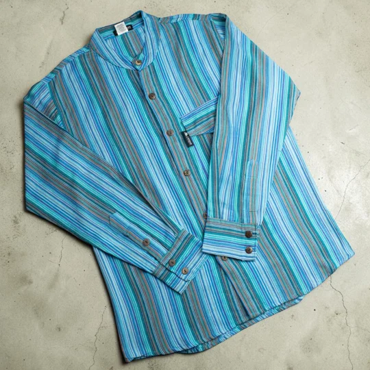 Nomad Sari Grandad Shirt - Turquoise - Large