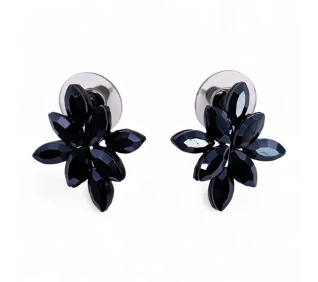 Jet Black - Vintage Glass - Flowers - Earrings