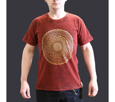 Nomad Sari Stonewashed Cotton T-Shirt – Mandala – Maroon – Small