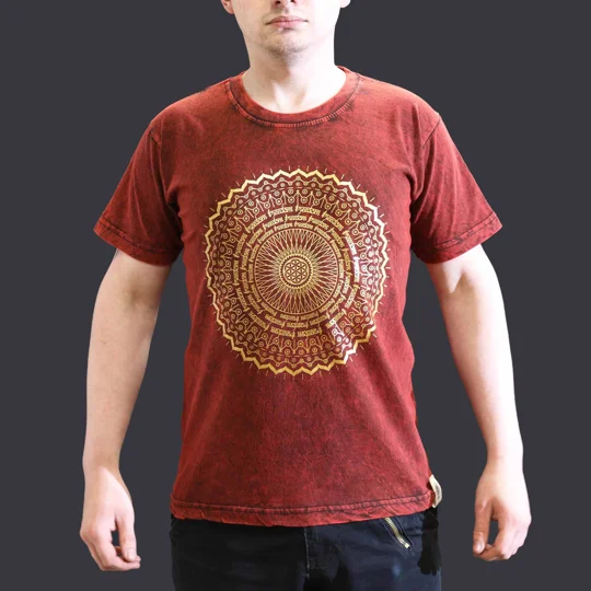 Nomad Sari Stonewashed Cotton T-Shirt – Mandala – Maroon – Small