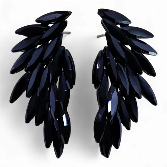 Jet Black - Vintage Glass - Angel Wings - Earrings