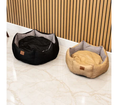 Paw Bed – Medium Royal Crown – Sand & Grey – 50 × 50 × 26cm