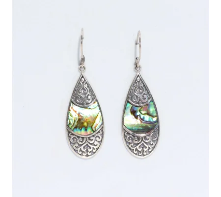 Shell & Silver Earrings - Teardrop Oval - Abalone