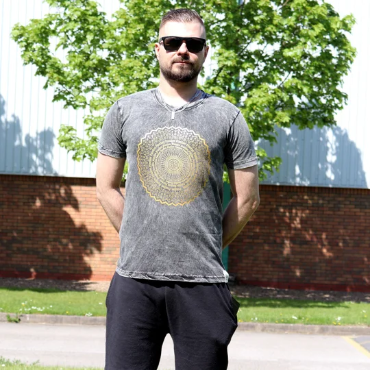 Nomad Sari Stonewashed Cotton T-Shirt – Mandala – Dark Grey – Small