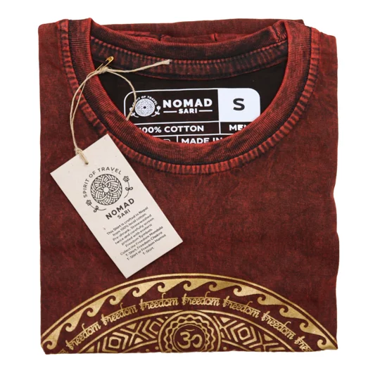 Nomad Sari Stonewashed Cotton T-Shirt – Chakra – Maroon – Small