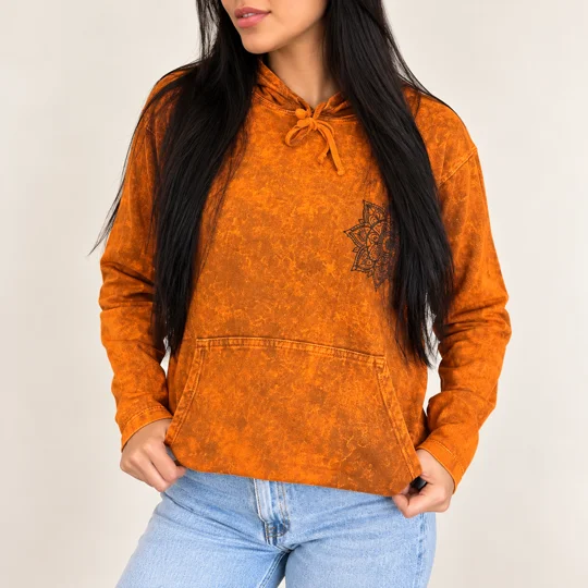 Small Stone Washed Hoody Shirt Kangaroo Pocket - Burnt Orange