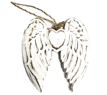 Hand Crafted Small Double Angel Wing & Heart - 15cm