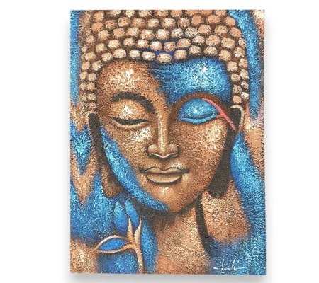 Buddha Painting - Bronze & Blue Flower 75x55cm
