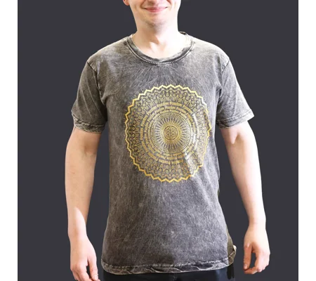 Nomad Sari Stonewashed Cotton T-Shirt – Mandala – Dark Grey – Small