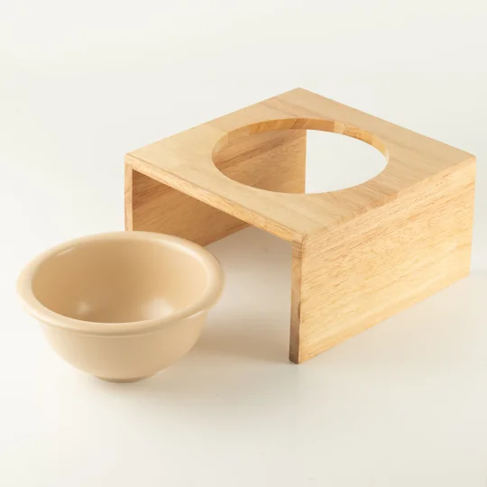 PAW Food Bowls - Large Single Ceramic in Wooden Stand - 14cm