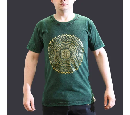 Nomad Sari Stonewashed Cotton T-Shirt – Mandala – Green – Small