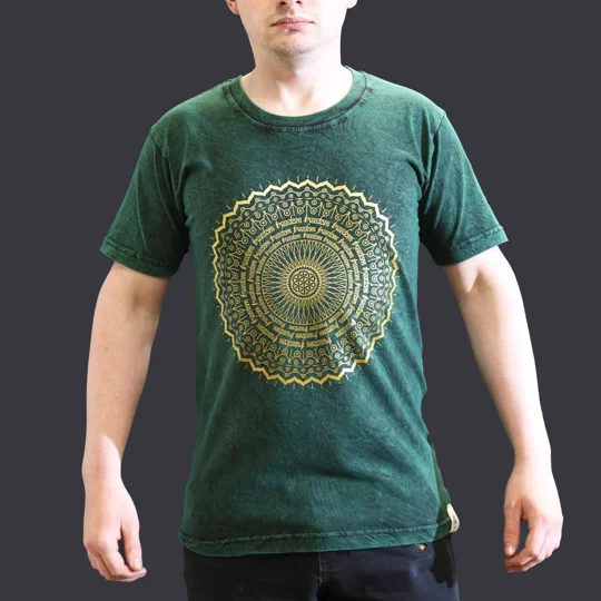 Nomad Sari Stonewashed Cotton T-Shirt – Mandala – Green – Small