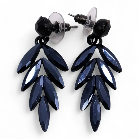 Jet Black - Vintage Glass - Long Drop - Earrings