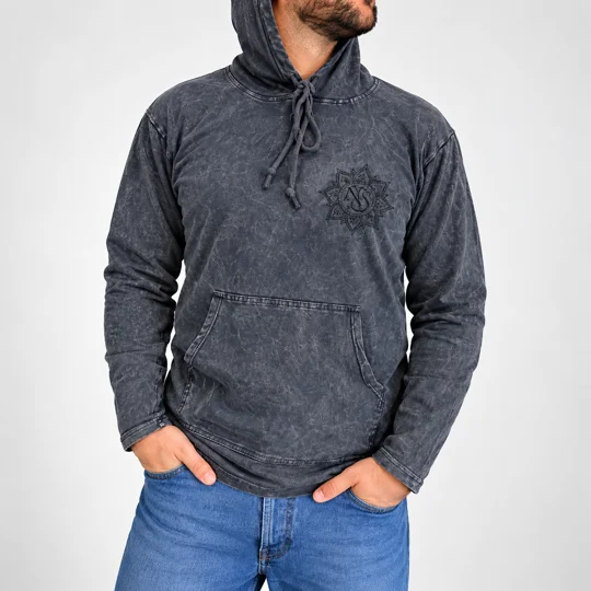 Med Stone Washed Hoody Shirt Kangaroo Pocket -Dusty Lavender