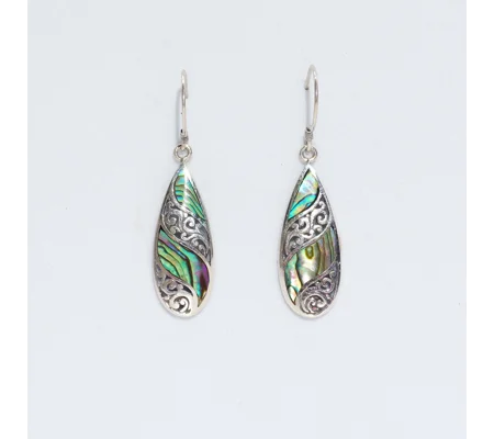 Shell & Silver Earrings - Long Teardrop - Abalone