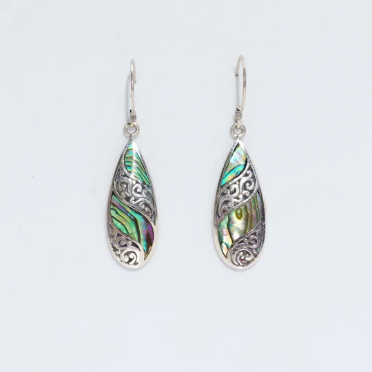 Shell & Silver Earrings - Long Teardrop - Abalone