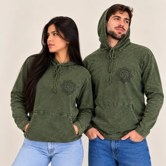 Med Stone Washed Hoody Shirt Kangaroo Pocket -Vintage Teal
