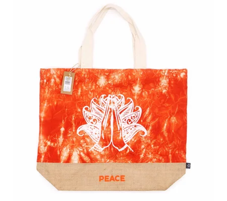 All Natural Bag - Orange Stonewash - Namaste Hand - Peace