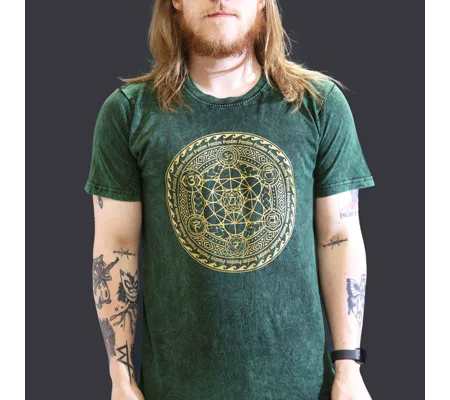 Nomad Sari Stonewashed Cotton T-Shirt – Chakra – Green – Large