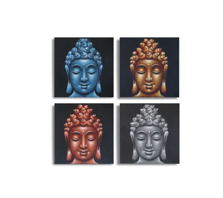 Set of 4 Buddha Heads Sand Detail 30x30cm