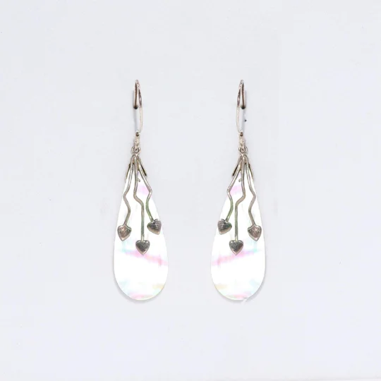 Shell & Silver Earrings - Three Hearts - MOP
