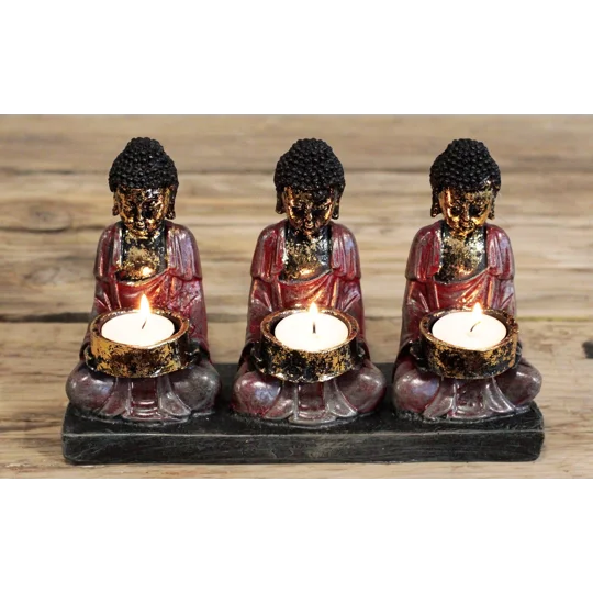 Antique Buddha - Three Devotees Candle Holder