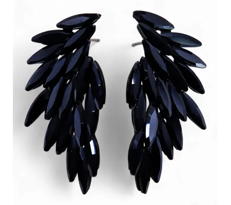 Jet Black - Vintage Glass - Angel Wings - Earrings