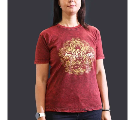 Nomad Sari Stonewashed Cotton T-Shirt – Hamsa – Maroon – Medium