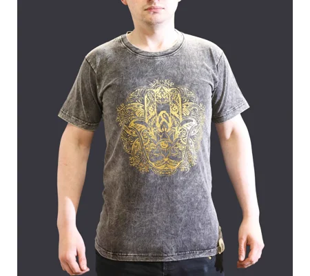 Nomad Sari Stonewashed Cotton T-Shirt – Hamsa – Dark Grey – Small