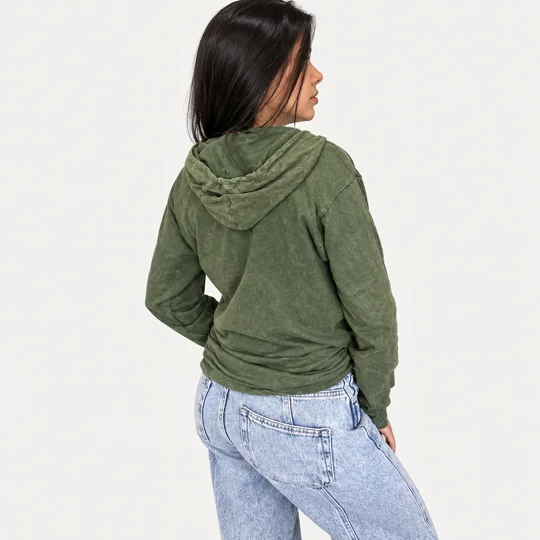 Med Stone Washed Hoody Shirt Kangaroo Pocket -Vintage Teal