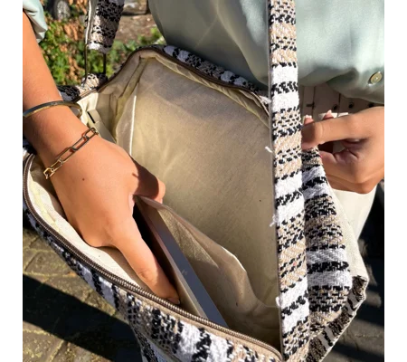 Soft Banjar Laptop Bag - Soft Cream & Grey
