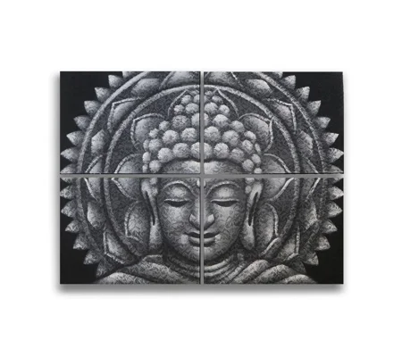 Set of 4 Grey Buddha Mandala Brocade Detail 30x40cm
