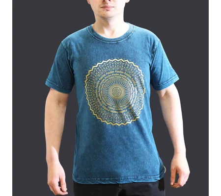Nomad Sari Stonewashed Cotton T-Shirt – Mandala – Blue – Small
