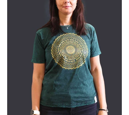 Nomad Sari Stonewashed Cotton T-Shirt - Mandala - Green - Medium
