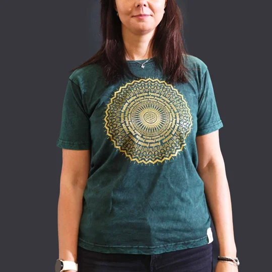 Nomad Sari Stonewashed Cotton T-Shirt - Mandala - Green - Medium