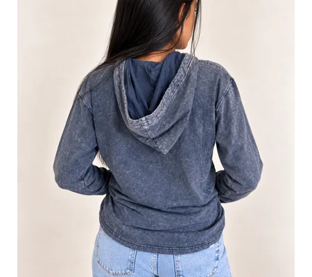 Small Stone Washed Hoody Shirt Kangaroo Pocket - Dusty Lavender