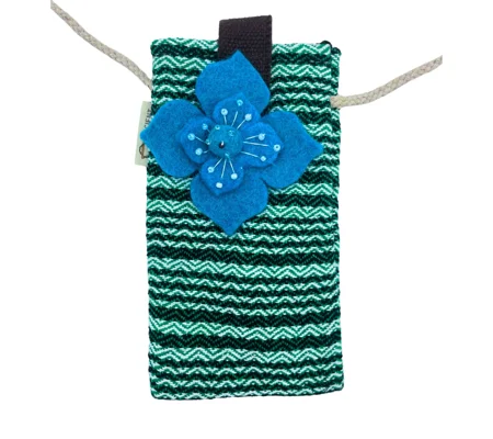 Phone Holder Bag Stripes Green - flower decor