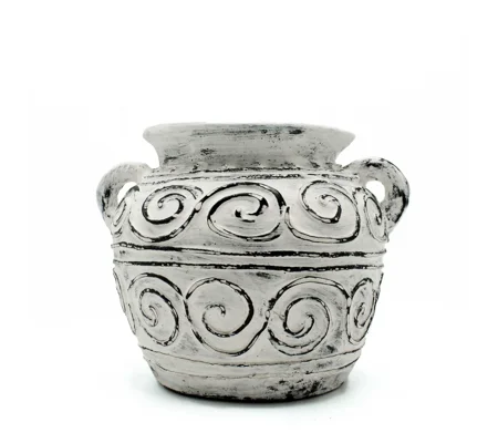 Greek Clay Plant Pot With Handles - Cream 15cm