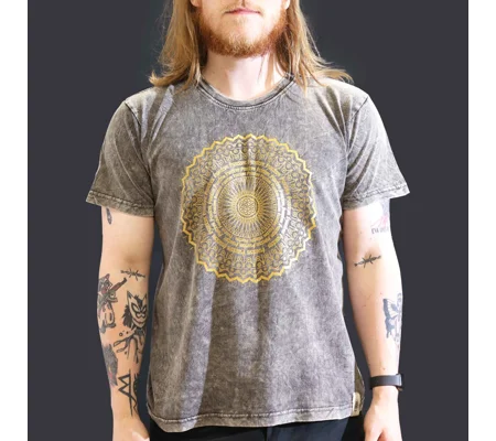 Nomad Sari Stonewashed Cotton T-Shirt – Mandala – Dark Grey – Large