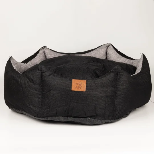 PAW Bed – Large Royal Crown – Black & Grey – 60 × 60 × 26cm