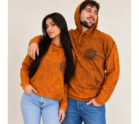 Large Stone Washed Hoody Shirt Kangaroo Pocket - Burnt Orange