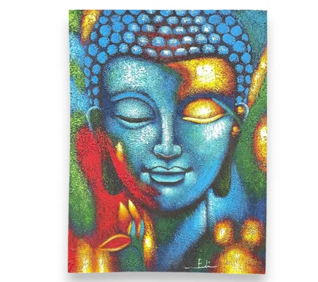 Buddha Painting - Blue & Gold Flower 75x55cm