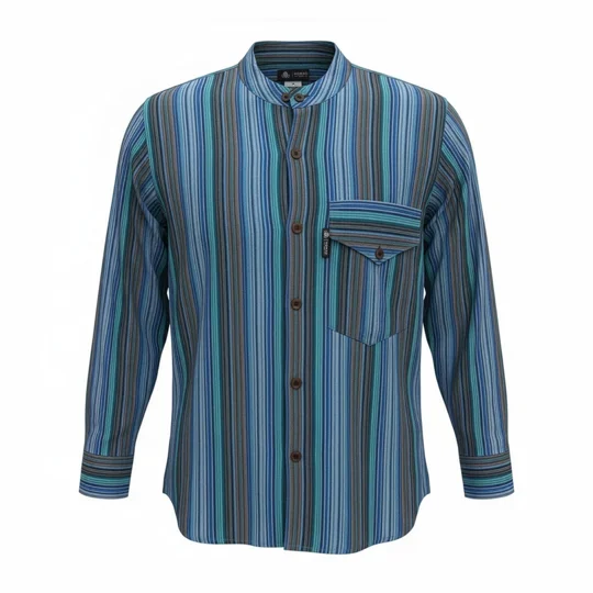 Nomad Sari Grandad Shirt - Turquoise - Large
