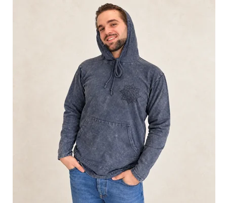 Med Stone Washed Hoody Shirt Kangaroo Pocket -Dusty Lavender