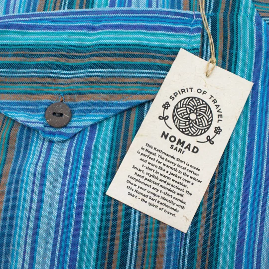 Nomad Sari Grandad Shirt - Turquoise - Medium