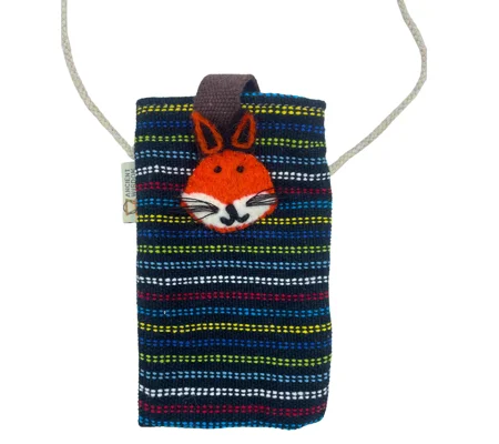 Phone Holder Bag Black and Multi - fox decor