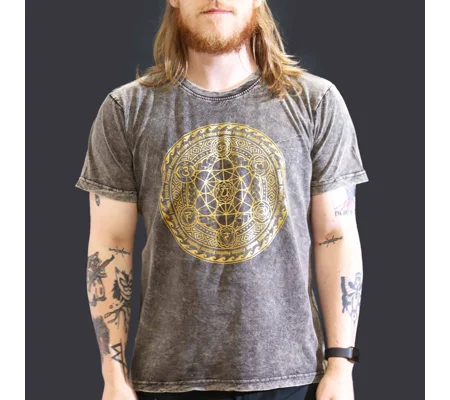 Nomad Sari Stonewashed Cotton T-Shirt – Chakra – Dark Grey – Large