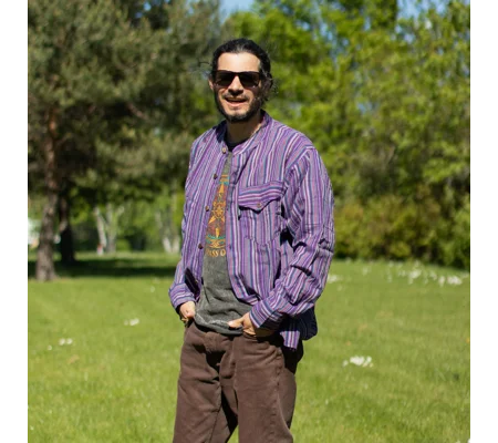 Nomad Sari Grandad Shirt - Black Purple - Medium