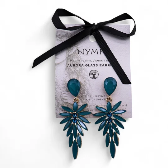 Teal Green - Vintage Glass - Long Drop - Earrings